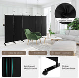 6-Panel Folding Room Divider, 1.72m Rolling Privacy Screen with Lockable Wheels, Portable Wall Divider and Separator, Freestanding Privacy Protection for Living Room, Bedroom, Office