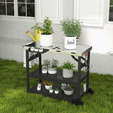 3-tier Mobile Food Prep Cart Table Outdoor Dining Cart w/Adjustable Shelf & Rack