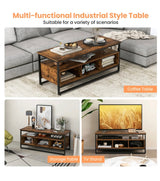 Industrial Coffee Table with Storage for Living Room Rustic Brown