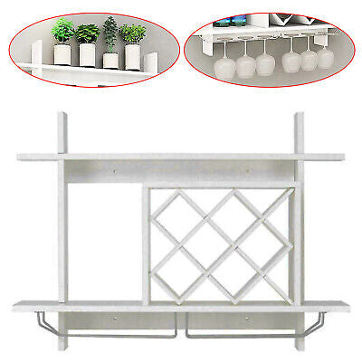 Bottle Glass Hold Wall-Mounted Wood Wine Rack Shelf Storage Bar Home Restaurant