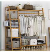 Portable Clothes Rack Coat Garment Stand Bamboo Rail Hanger Airer Closet