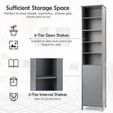 Bathroom Storage Cabinet 7-Tier Shelves Wooden Cupboard Tallboy White/Grey 182CM