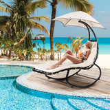 Hammock Chair Swing Lounger Chaise Outdoor Daybed w/ Pillow Canopy Stand Cushion