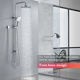 9" Rain Shower Head Adjustable Sliding Rail Set Dual Hose Twin Head Chrome