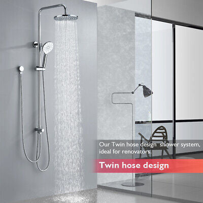 9" Rain Shower Head Adjustable Sliding Rail Set Dual Hose Twin Head Chrome