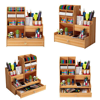 Wooden Desktop Drawers Desk Storage Pencil Holder Organizer with 13 Compartments