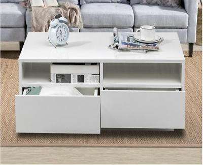 High Gloss White LED Coffee Table With 4 Drawers