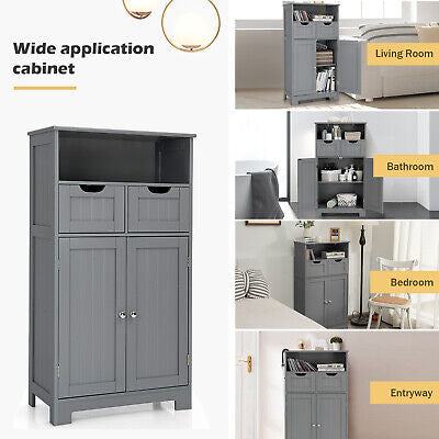 Bathroom Floor Cabinet Toilet Storage Cupboard Wooden Laundry Organizer