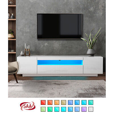 TV Cabinet Entertainment Unit Stand Gloss RGB LED Furniture White 180CM