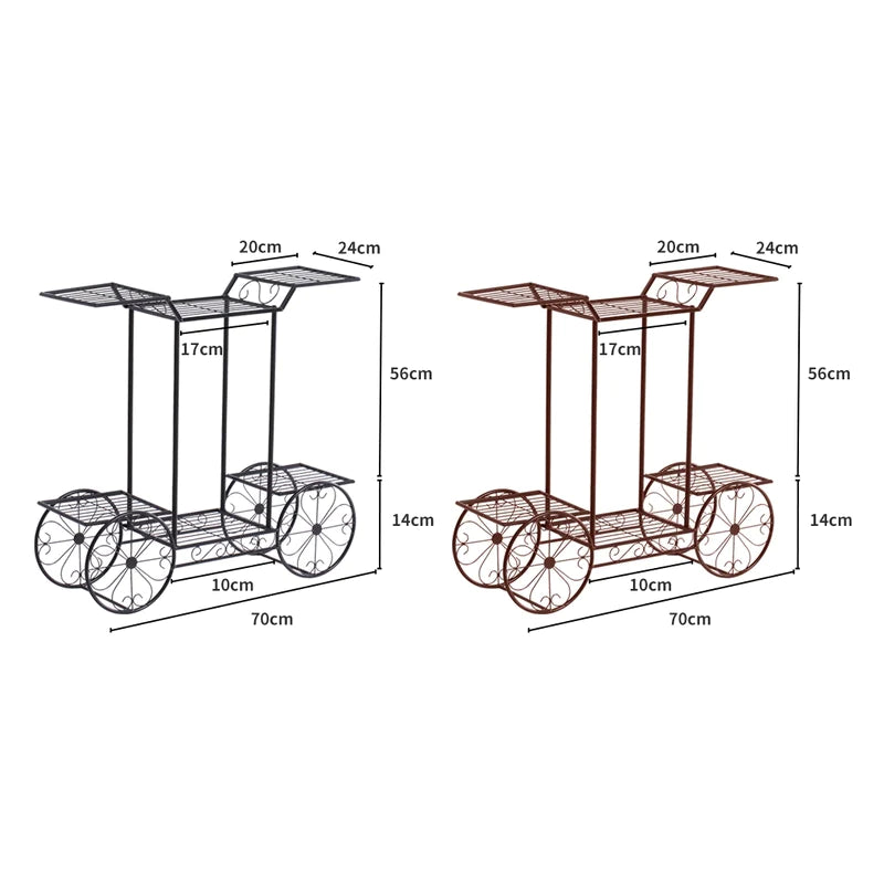 Plant Stand Outdoor Indoor Garden Decor Flower Pot Rack Iron 4 Wheeler