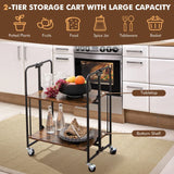 2-Tier Folding Trolley Cart Industrial Kitchen Serving Island on Wheels Metal Frame Mobile Baker Rack