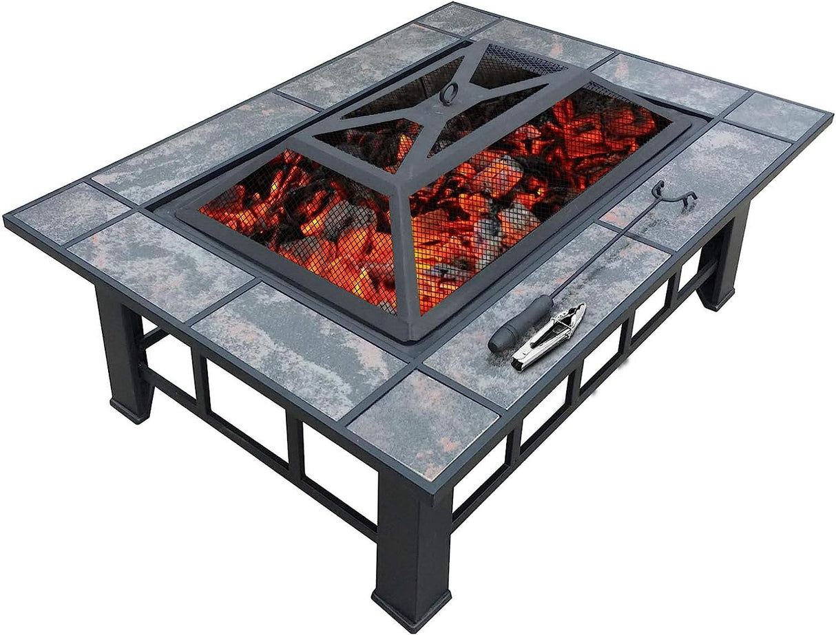 Outdoor Fire Pit BBQ Table Grill Fireplace w/Ice Tray Barbecue Picnic Heater Desk Garden Patio Camping Cooker Brazier