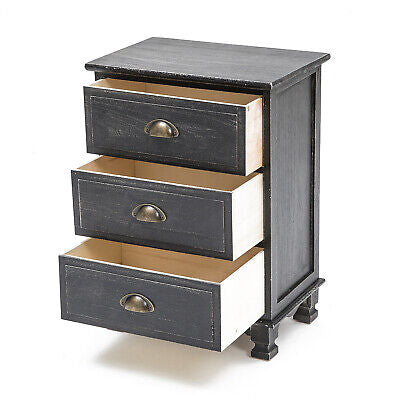 2x LaBella Bedside Table 3 Drawer Side Storage Cabinet Bedroom VINTAGE BLACK