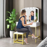 Dressing Table Vanity Makeup Desk 10 LED Lighted Mirror Stool 2 Drawers White