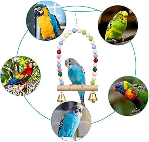 Bird Swing Chewing Toys, 11 Packs Brightly colored and sturdy Parrot Hammock Bell Toys,Parrot Cage Toy Bird Perch with Wood Beads Hanging for Small Parakeets, Cockatiels, Conures, Finches,Budgie,Parrots, Love Birds,Canaries