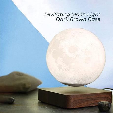 Magnetic Levitating 3D Moon Lamp Floating & Spinning Home Decor Desk Lamp with Light Dark Wooden Base (Dark Brown)