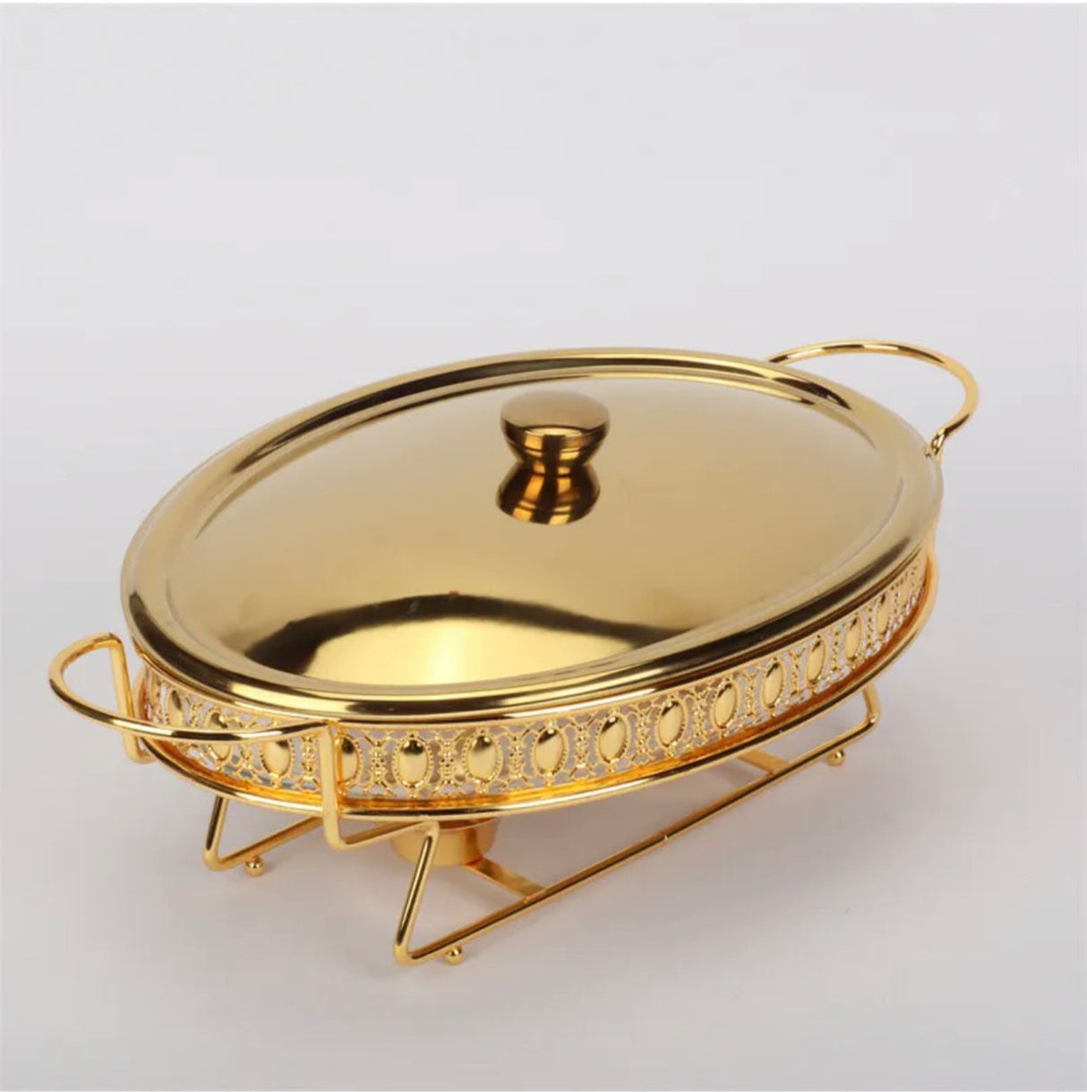 Food Warmer Buffet Alcohol Stove Luxury Golden Oval Hotel Wedding Chafing Dish