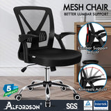 Mesh Office Chair Executive Home Office with Fabric Seat, Mid-Back Computer Desk Chair with Flip-Up Arms & Lumbar Support Gaming Racing Task Chair in Tilting and Height Adjustable, Black