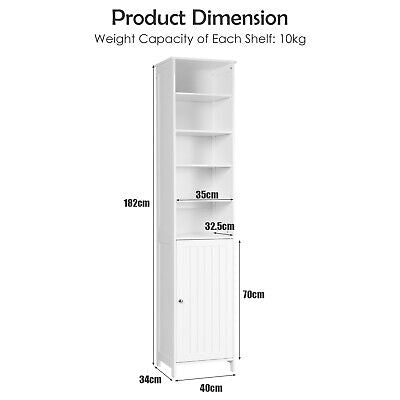 Bathroom Storage Cabinet 7-Tier Shelves Wooden Cupboard Tallboy White/Grey 182CM