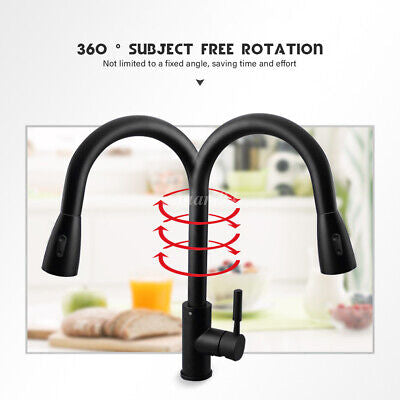 Kitchen Mixer Tap Pull Out Black Sink Laundry Faucet Brass 2-Mode Spray Swivel