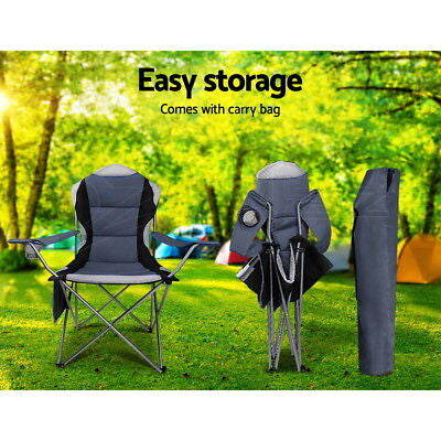 2X Folding Camping Chairs Arm Chair Portable Outdoor Beach Fishing BBQ