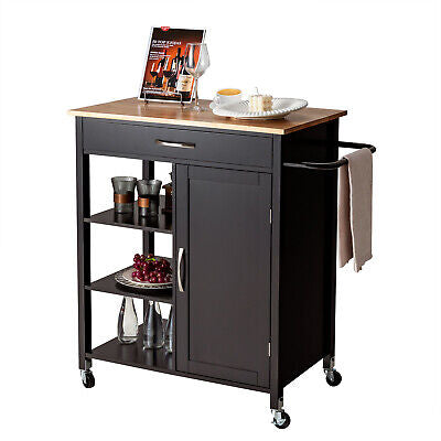 Mobile Kitchen Island Cart Serving Utility Trolley Drawer Shelf Towel Rack