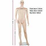 Male Mannequin Full Body 185cm Head Clothes Display Dressmaking Torso