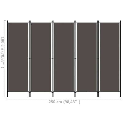 Freestanding Partition Iron Frame 5-Panel Fabric Privacy Screen Room Divider