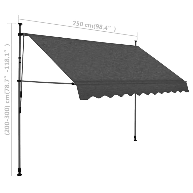 Outdoor Awning With LED Lights Window Shade Cover Manual Retractable Canopy 3m