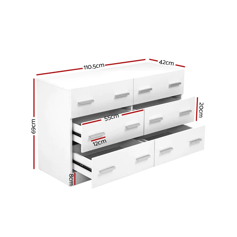 6 Chest of Drawers Lowboy Dresser Storage Cabinet White