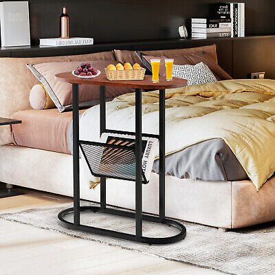 Side Table 2-Tier Coffee Table Oval Narrow End Table Bedside Sofa Table