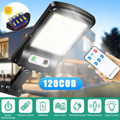 120 LED Solar Street Wall Light PIR Motion Sensor Waterproof Flood Lamp w/Remote