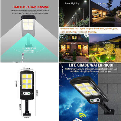 120 LED Solar Street Wall Light PIR Motion Sensor Waterproof Flood Lamp w/Remote