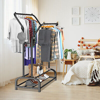 Heavy Duty Double Rail Clothes Garment Hanging Rack Shoe Metal Storage Shelf