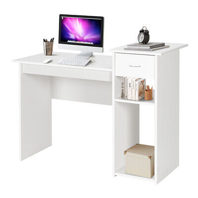 Computer Desk Study Writing Table w/ Storage Shelves Home Office White