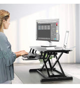 Black Height Adjustable 32 Inch Standing Desk Converter, Sit Stand Dual Monitor and Laptop Riser Workstation (Desk-V000K)