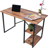 Computer Desk 120 x 60 x 75 Cm, Home Office Laptop Desk Study Writing Table with Storage Shelves On Left Or Right Side, Wood Table Metal Frame for PC Laptop