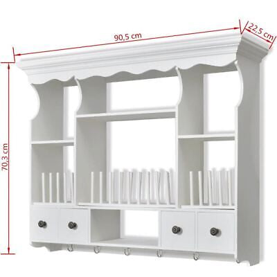 Kitchen Wall Cabinet Wooden Storage Shelves Drawers Hooks Rack Organizer White