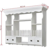 Kitchen Wall Cabinet Wooden Storage Shelves Drawers Hooks Rack Organizer White