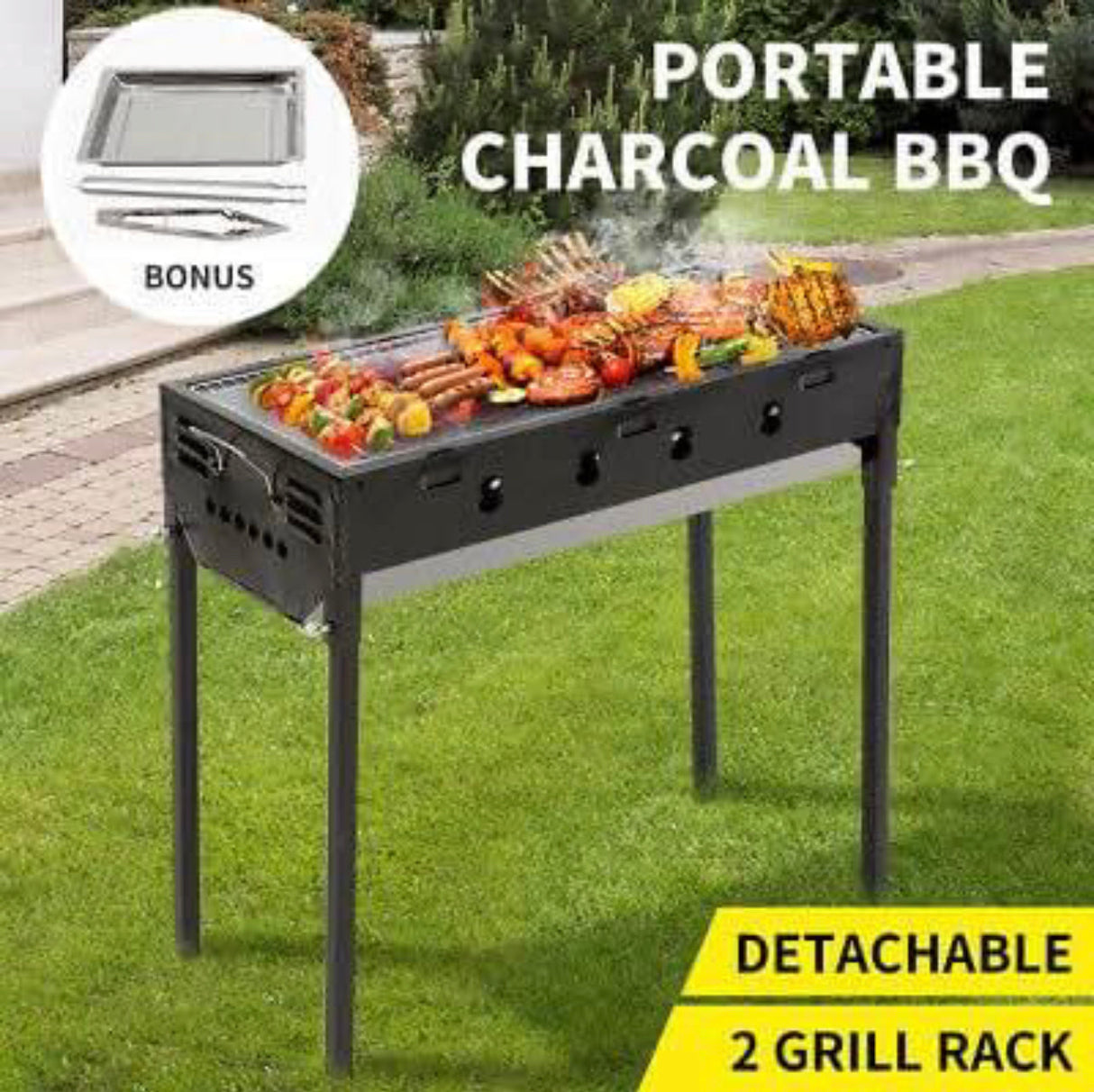 Charcoal BBQ Grill Portable Outdoor Barbecue Set Camping Picnic Smoker