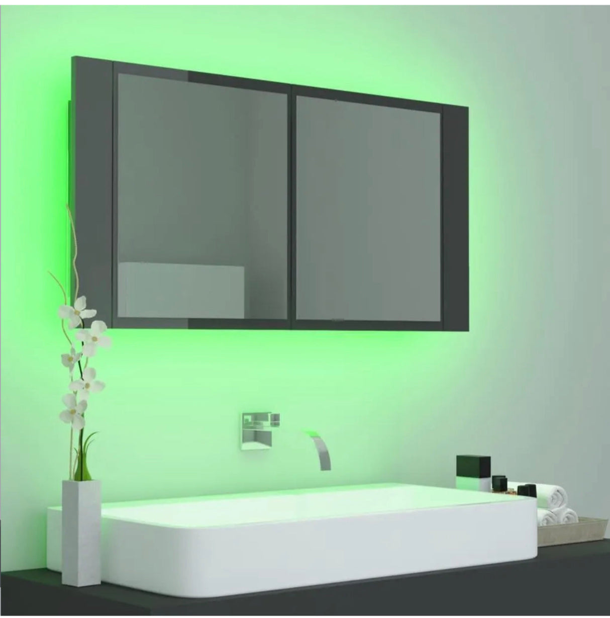 LED Mirror Cabinet High Gloss Wall Mount Bathroom Organizer Storage Cupboard