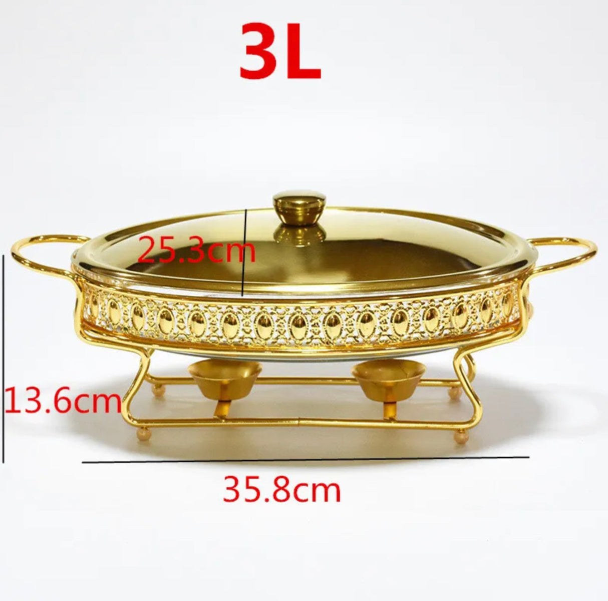 Food Warmer Buffet Alcohol Stove Luxury Golden Oval Hotel Wedding Chafing Dish