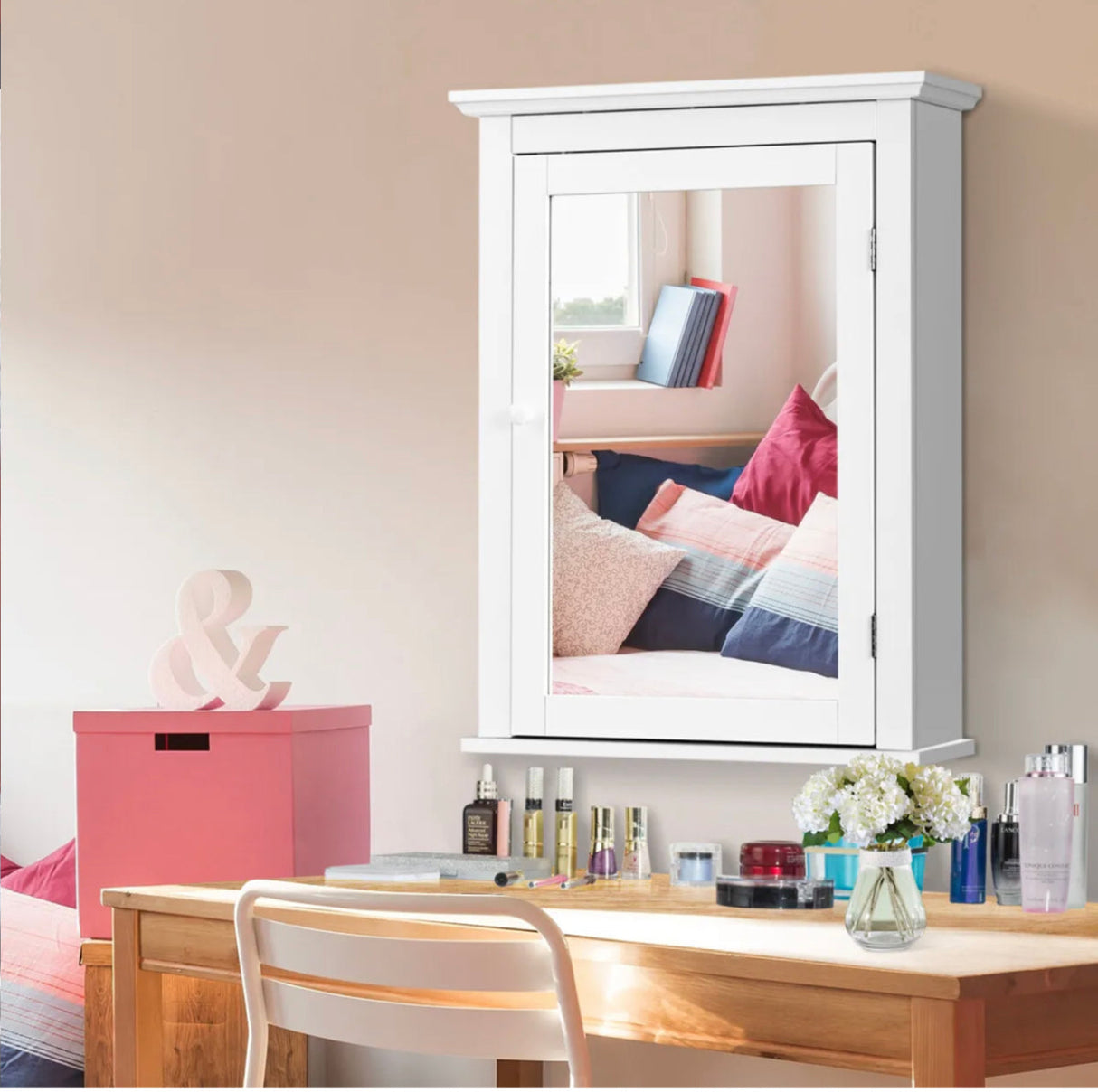 Bathroom Mirror Cabinet Wall Mounted Vanity Medicine Storage 56 x 69cm