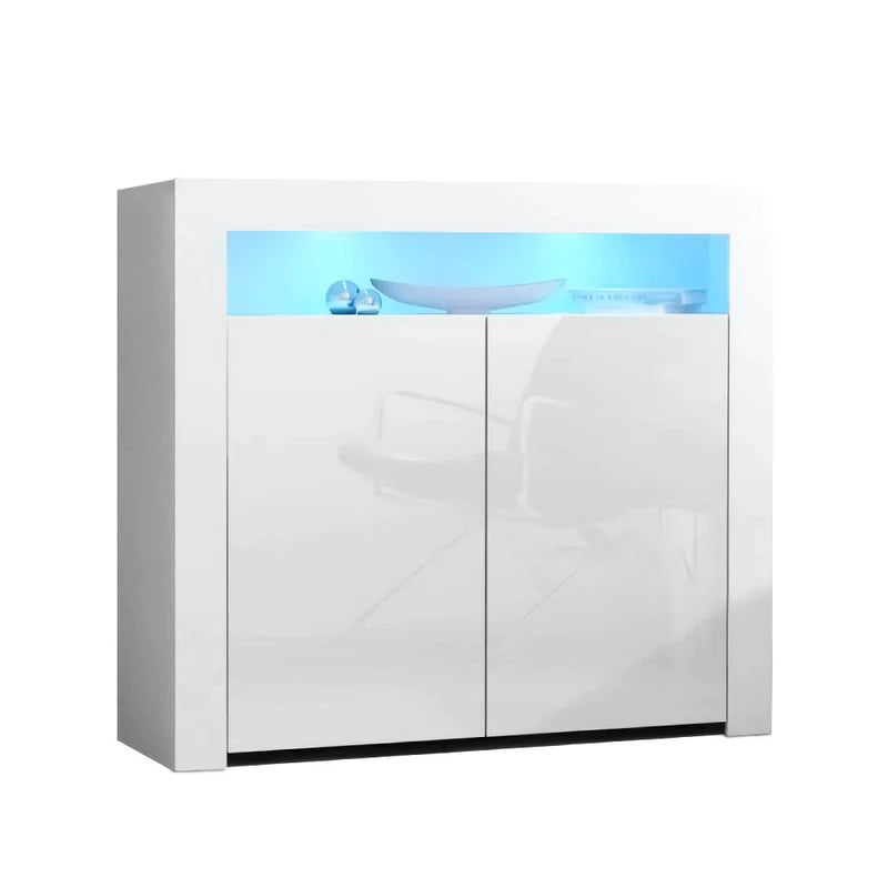 Buffet Sideboard LED High Gloss Storage Cabinet Cupboard 2 Doors White