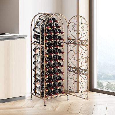 45-Bottle Wine Rack Arched Wine Storage Display Shelf Holder Golden Steel