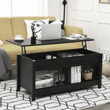 Lift Up Top Coffee Table Modern Open & Hidden Storage Shelf Ivory/Black