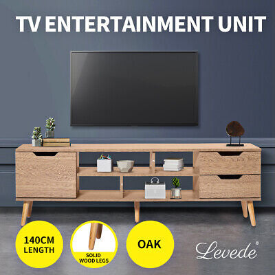 TV Cabinet Entertainment Unit Stand Storage Drawer Wooden Shelf Oak 140cm