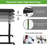 Mobile Height Adjustable Standing Desk, Compact Pneumatic Sit to Stand Up Computer Desk w/ Lockable Wheels, Ergonomic Rolling Laptop Table w/ Steel Frame for Home Office (Brown)