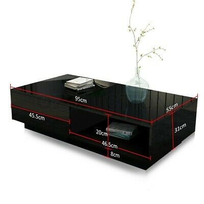 Modern Coffee Table Storage Drawer Shelf Cabinet High Gloss Furniture Black