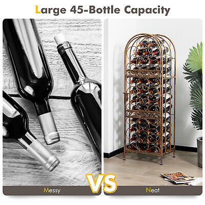 45-Bottle Wine Rack Arched Wine Storage Display Shelf Holder Golden Steel